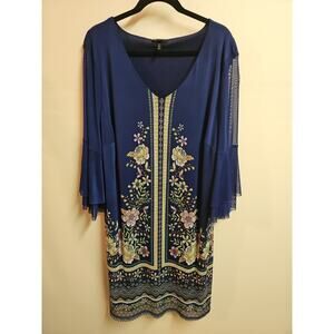 Allison Brittney Blue Fliralvmidi Dress With Flared Sleeve Size 3x